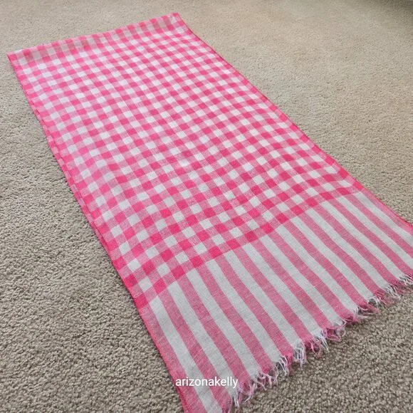 Max Mara Linen Scarf Check Gingham Pink & White - Picture 4 of 8